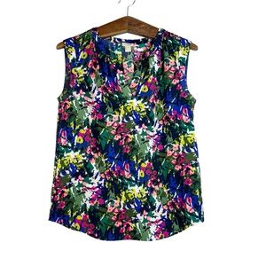 J. Crew Women’s Multicolor Floral V-Neck Tank Top Blouse Size 4 Preppy Spring